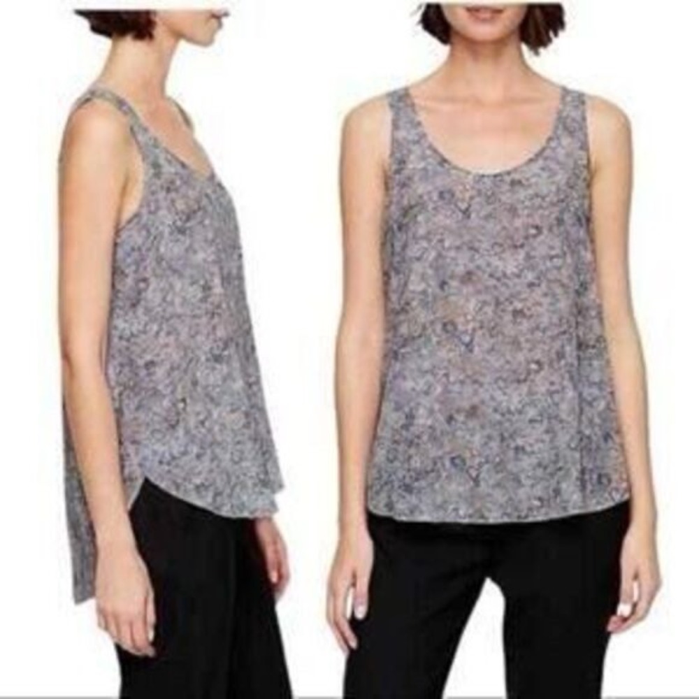 Eileen Fisher Silk Tank Top Women Small Petite Gray Abstract High Low Slits - Picture 9 of 9